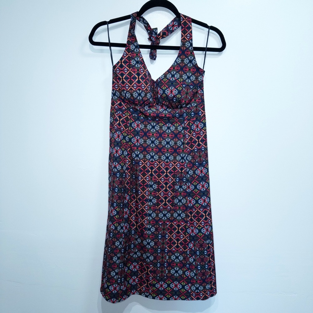 New Krimson Klover Red Geometric Print Marino Halter Dress Size‎ XS